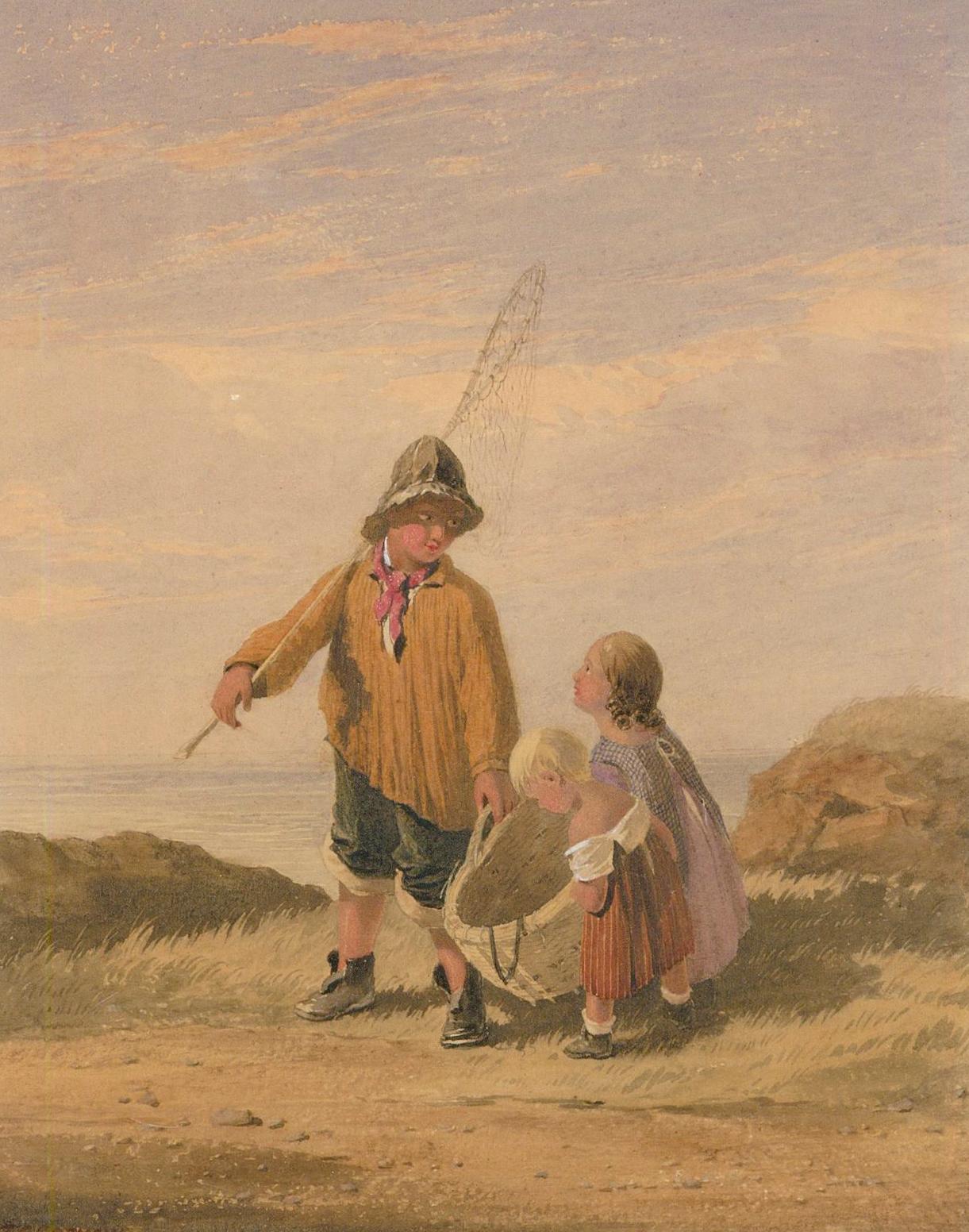 Early 19th Century Watercolour - The Fisherman's Children - Art by Unknown