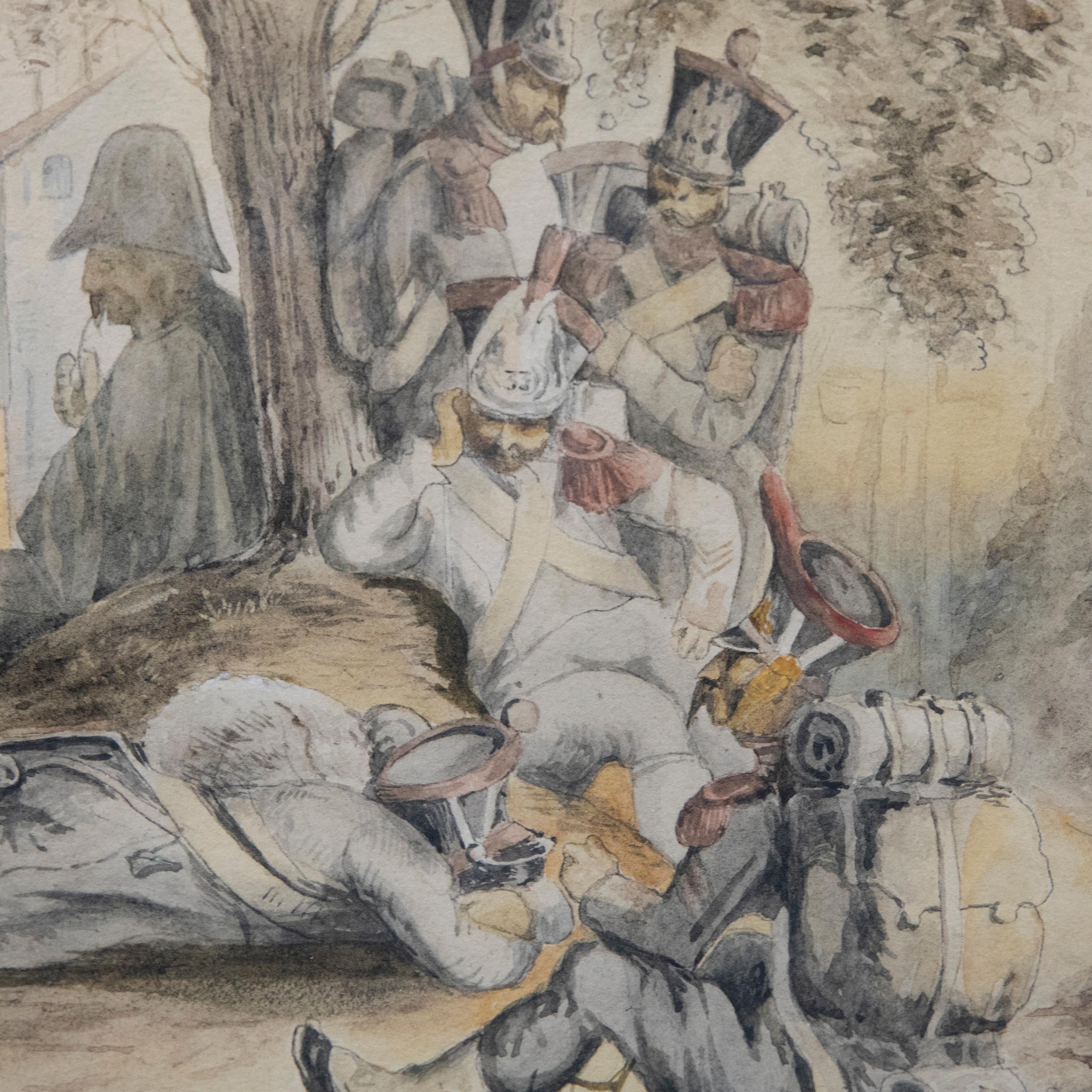 19th Century Watercolour - Soldiers at Rest For Sale 1
