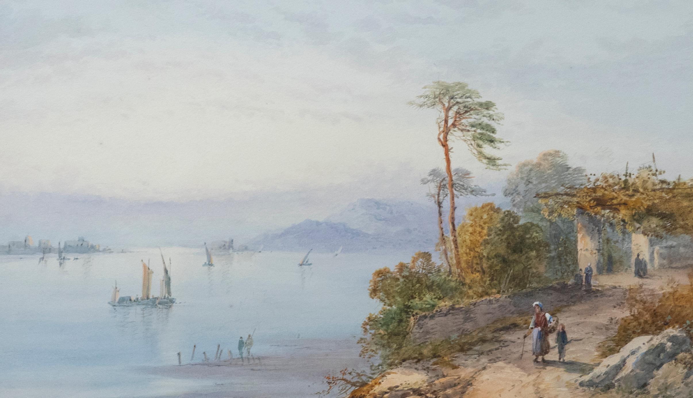 A fine late 19th/early 20th century watercolour scene by Frank Catano (fl.1880-1920). The scene depicts a picturesque Italian bay with figures walking the coastal path. The artist has signed the composition to the lower right and the watercolour has