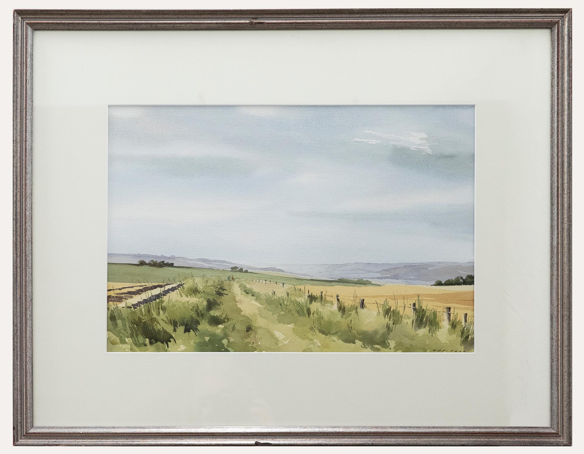 Landscape Art Unknown - George Sear - Aquarelle contemporaine encadrée, The Wylye Valley