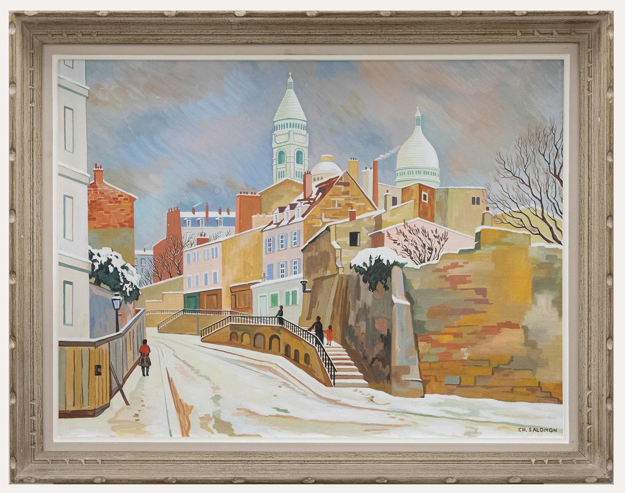 Landscape Art di Unknown - Charles Salomon - Scuola francese del XX secolo Gouache, Vincent sotto la neve