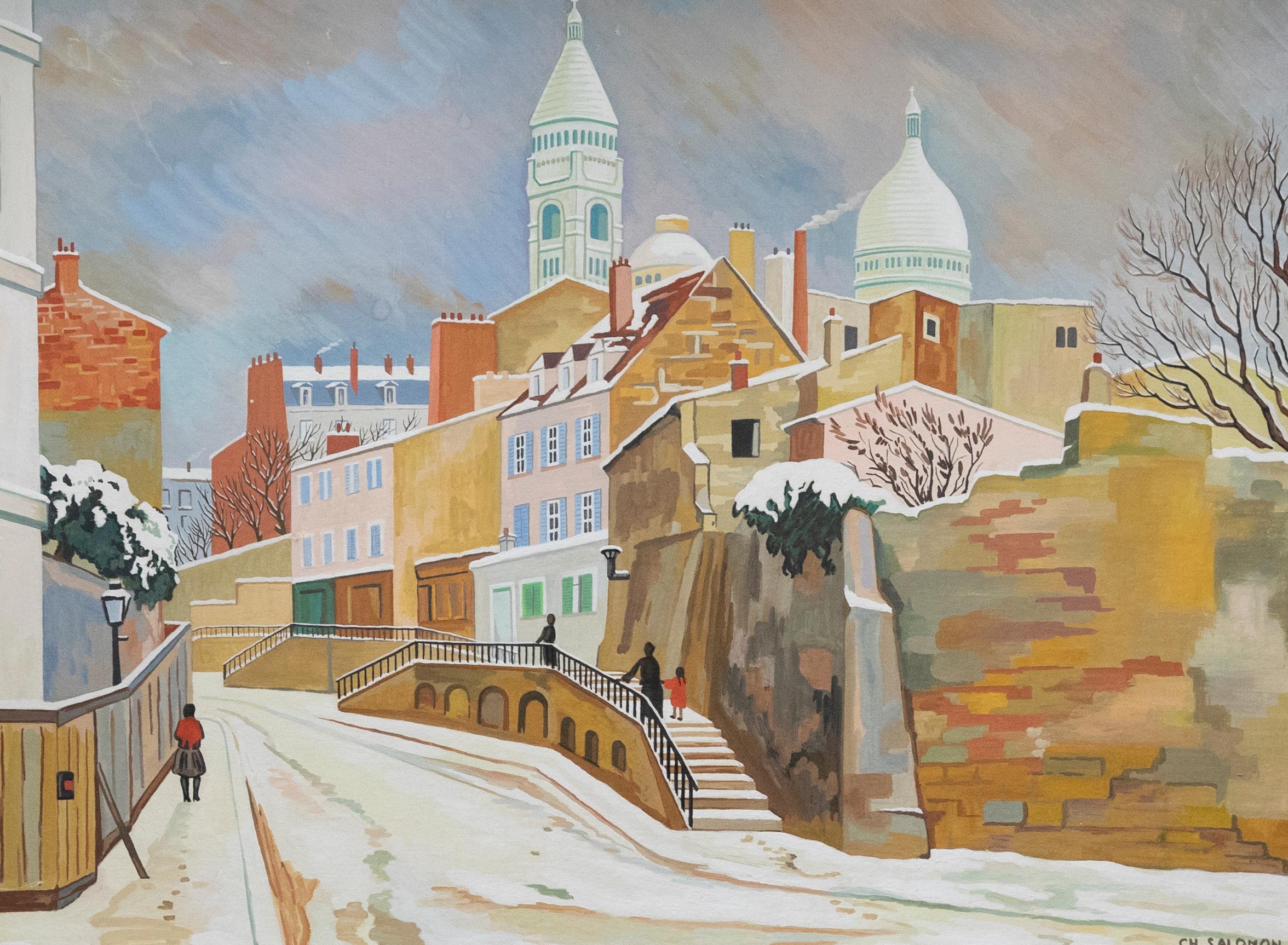 Charles Salomon - Scuola francese del XX secolo Gouache, Vincent sotto la neve - Art di Unknown