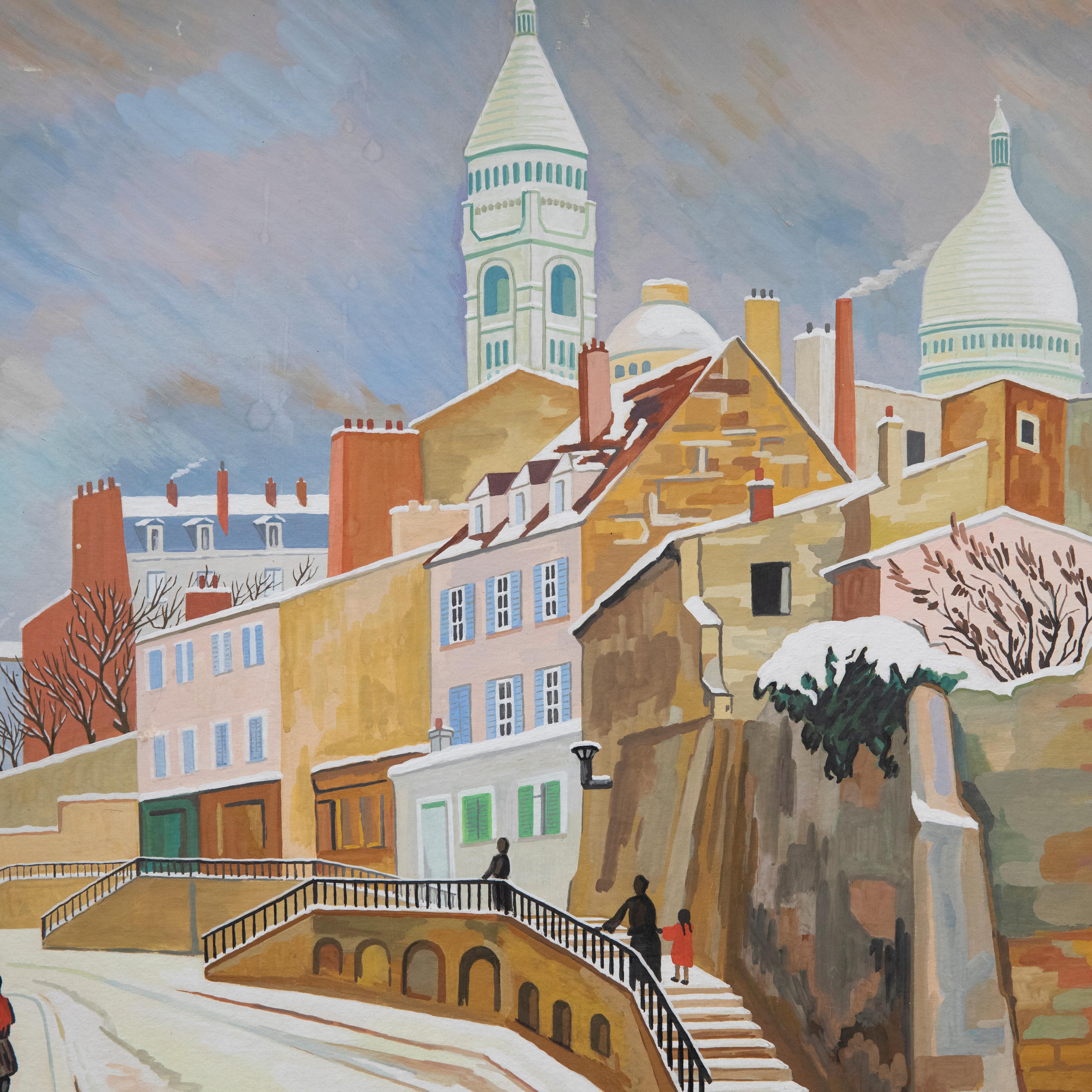 Una veduta espressionista di Vincent sotto la neve. Catturato in una divertente tavolozza di colori pastello. La cornice contemporanea si abbina molto bene al quadro con una raffinata finestra grigia e bianca. La composizione è stata firmata