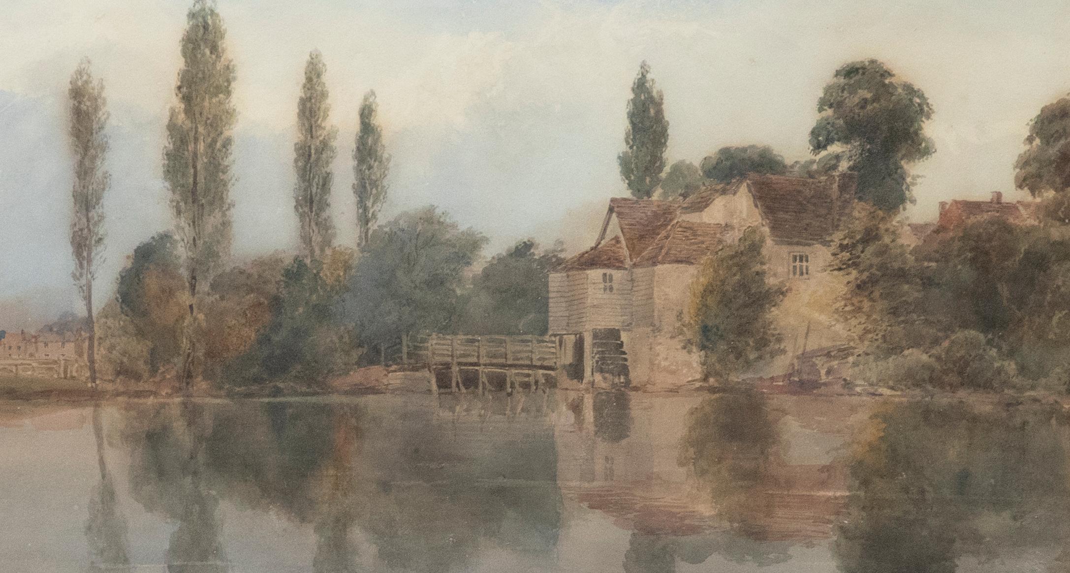 Edward Tucker (1825-1909) - Watercolour, Watermill Across the Pond For Sale 1