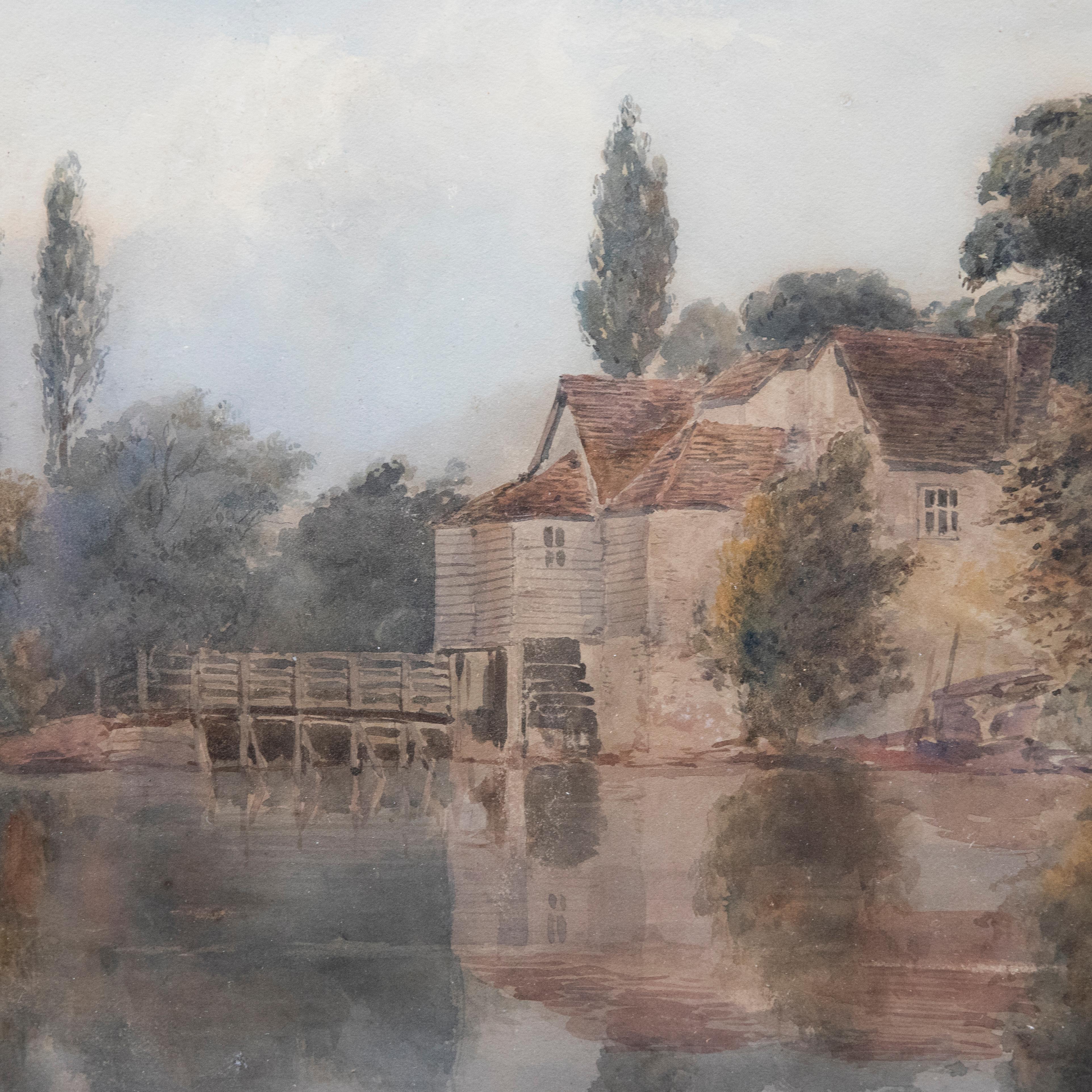 Edward Tucker (1825-1909) - Watercolour, Watermill Across the Pond For Sale 3