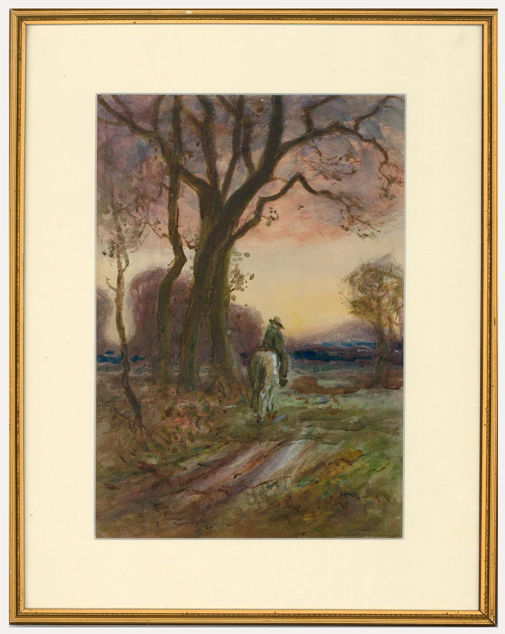 Unknown Landscape Art - Framed Early 20th Century Watercolour - Riding Home