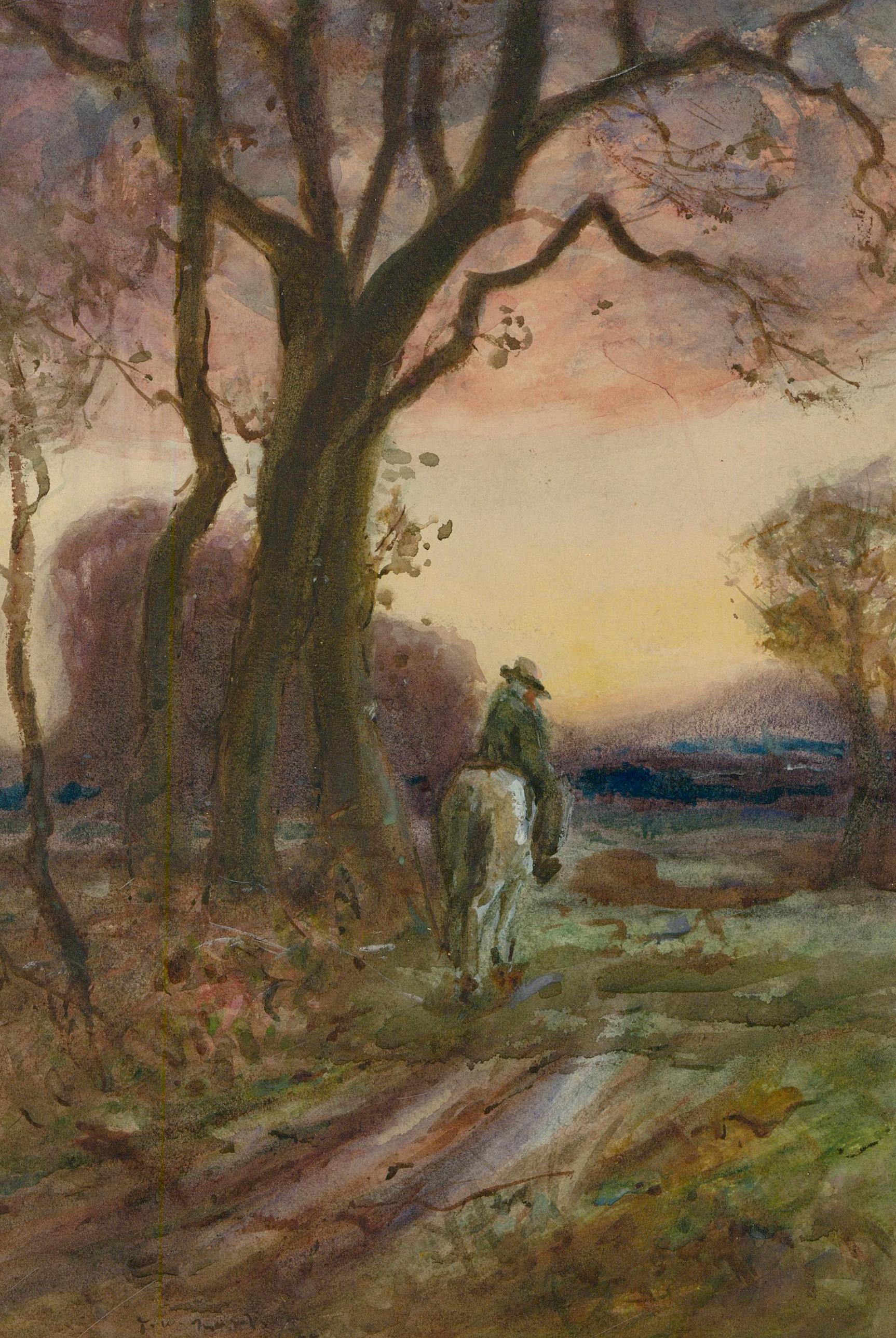 Acuarela enmarcada de principios del siglo XX - Cabalgando a casa - Art de Unknown