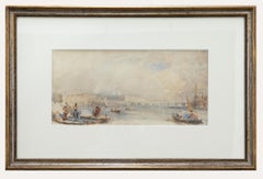Framed 19th Century Watercolour - A View of London From the Thames
