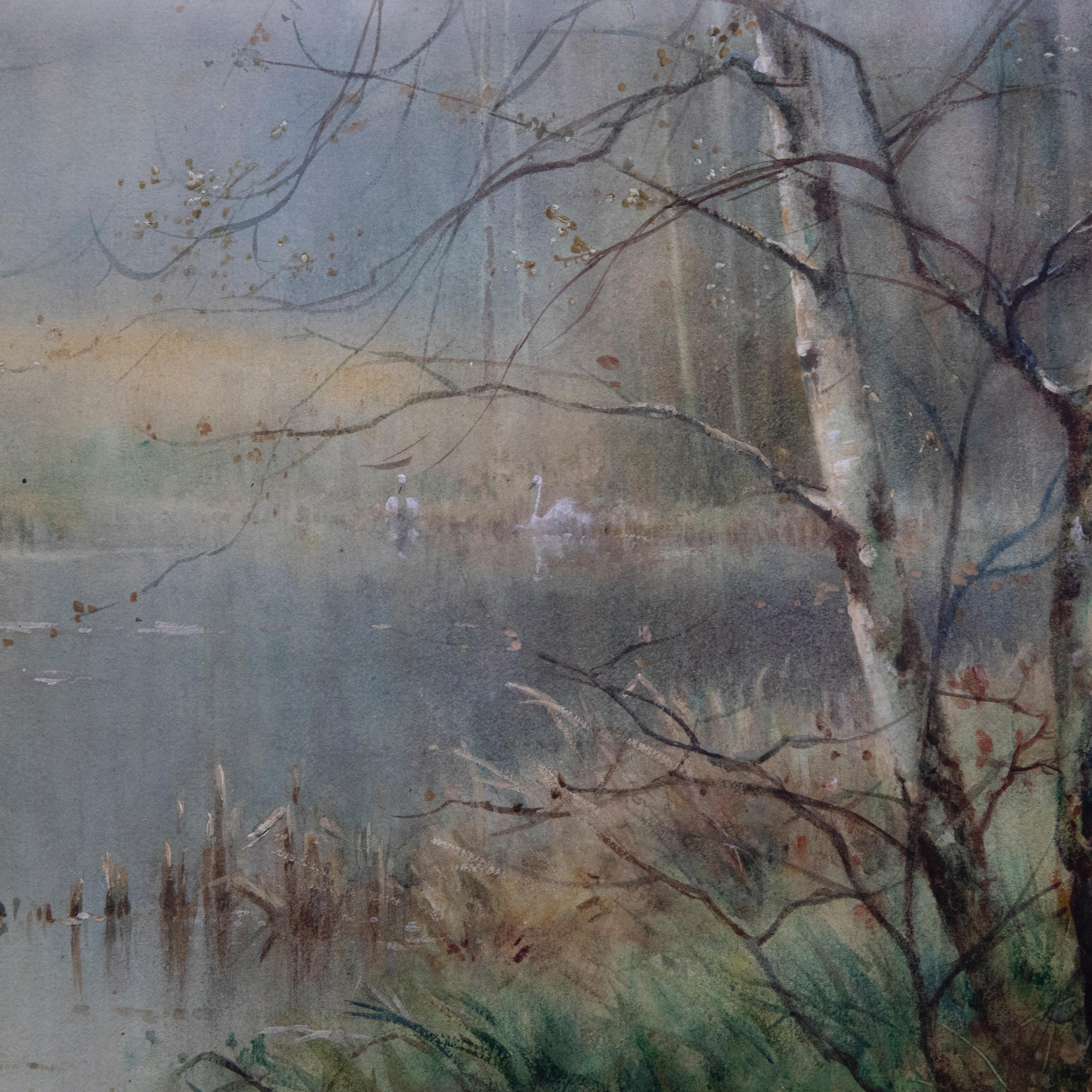 Thomas Tayler Ireland (1876-1931) - Watercolour, Swans on the Lake For Sale 2