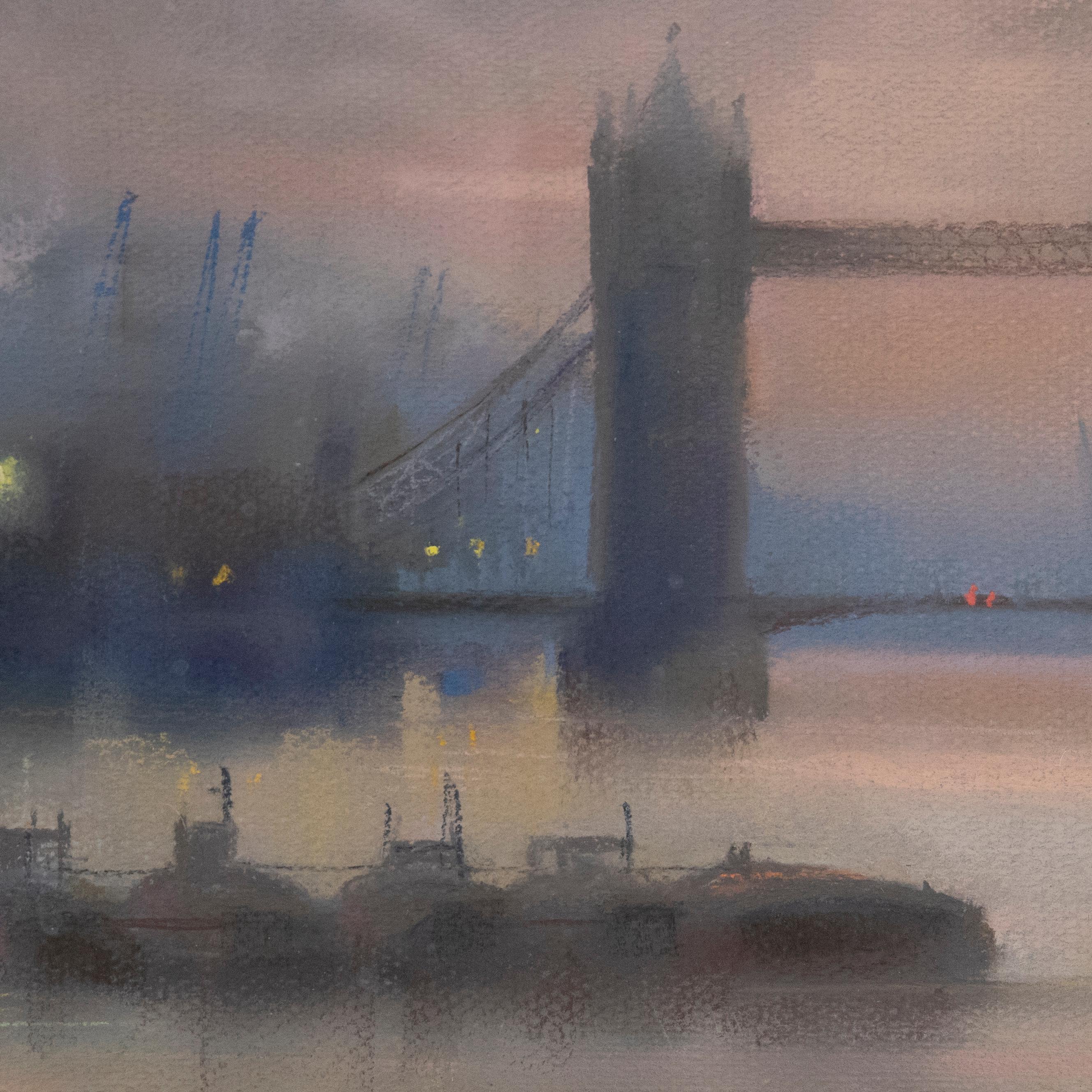 Framed 20th Century Pastel - Tower Bridge For Sale 1