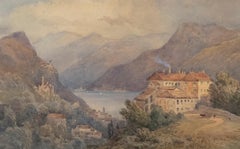 Framed 19th Century Watercolour - Villa on the Lake