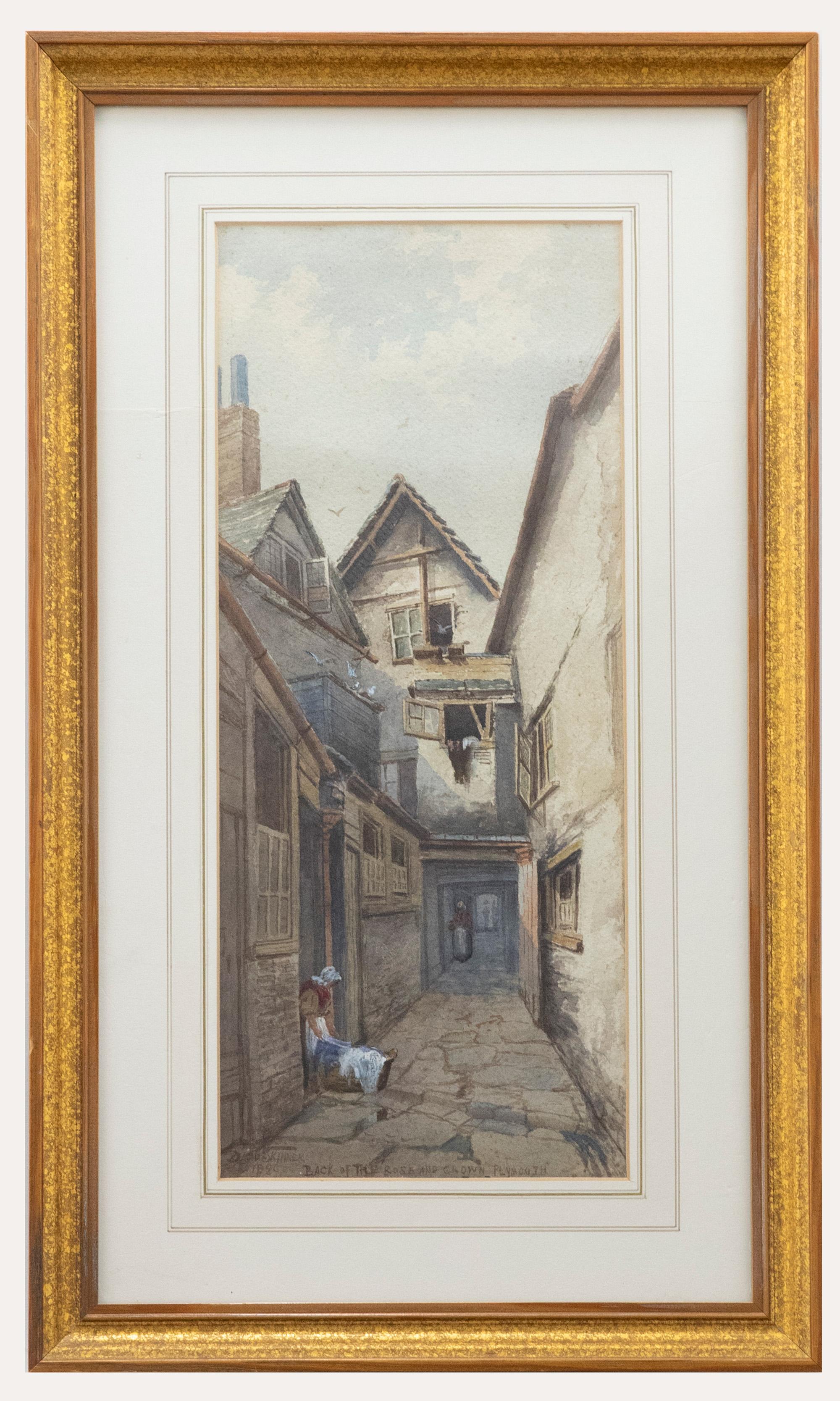 Unknown Landscape Art - David Skinner - Framed 1896 Watercolour, Back of the Rose & Crown, Plymouth