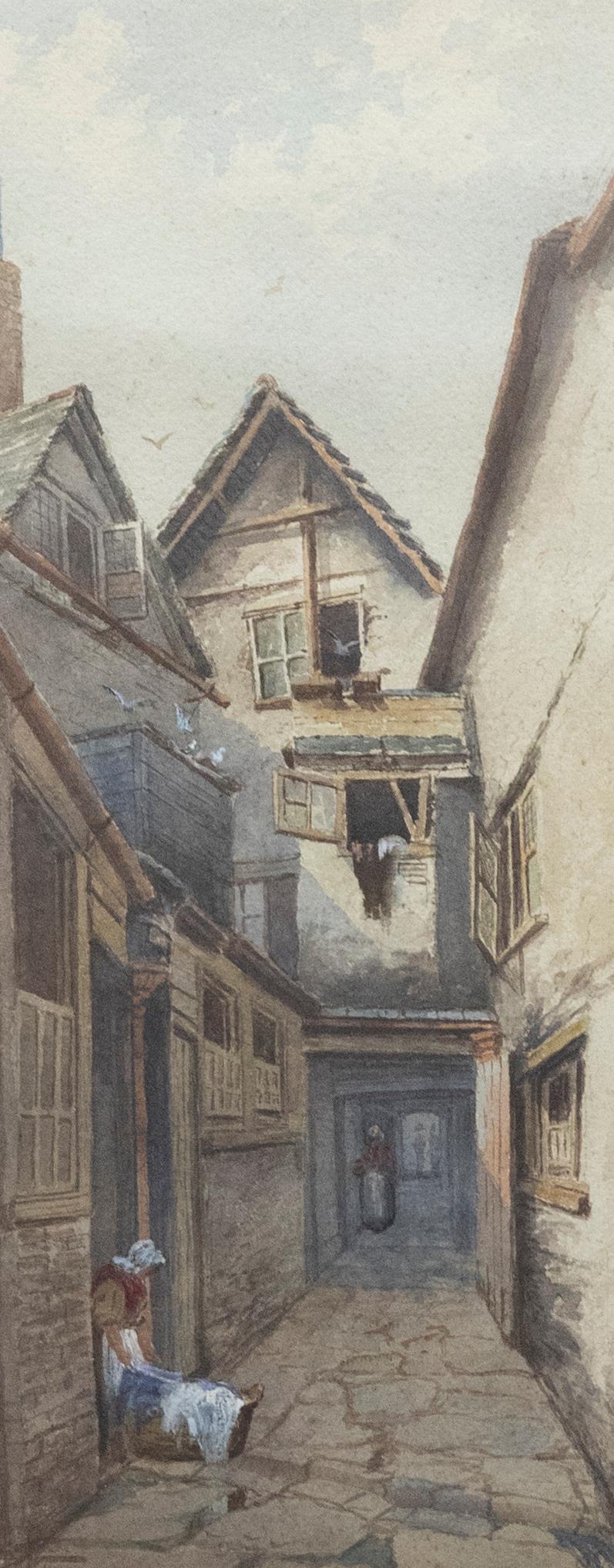David Skinner - Acquerello del 1896 incorniciato, Retro del Rose & Crown, Plymouth - Art di Unknown