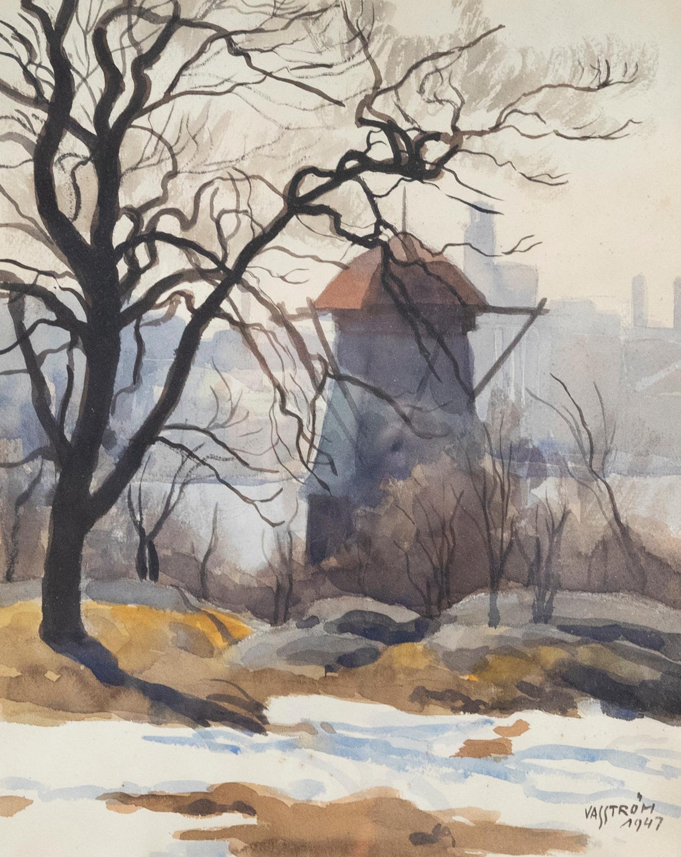 Eric Vasstrom (1887-1958) - 1947 Aquarell, Helsinki im Winter im Angebot 1