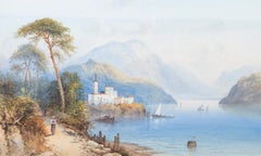 Attribuire. Frank Catano (1880-1920) - Acquerello, Scena di lago italiano con figure