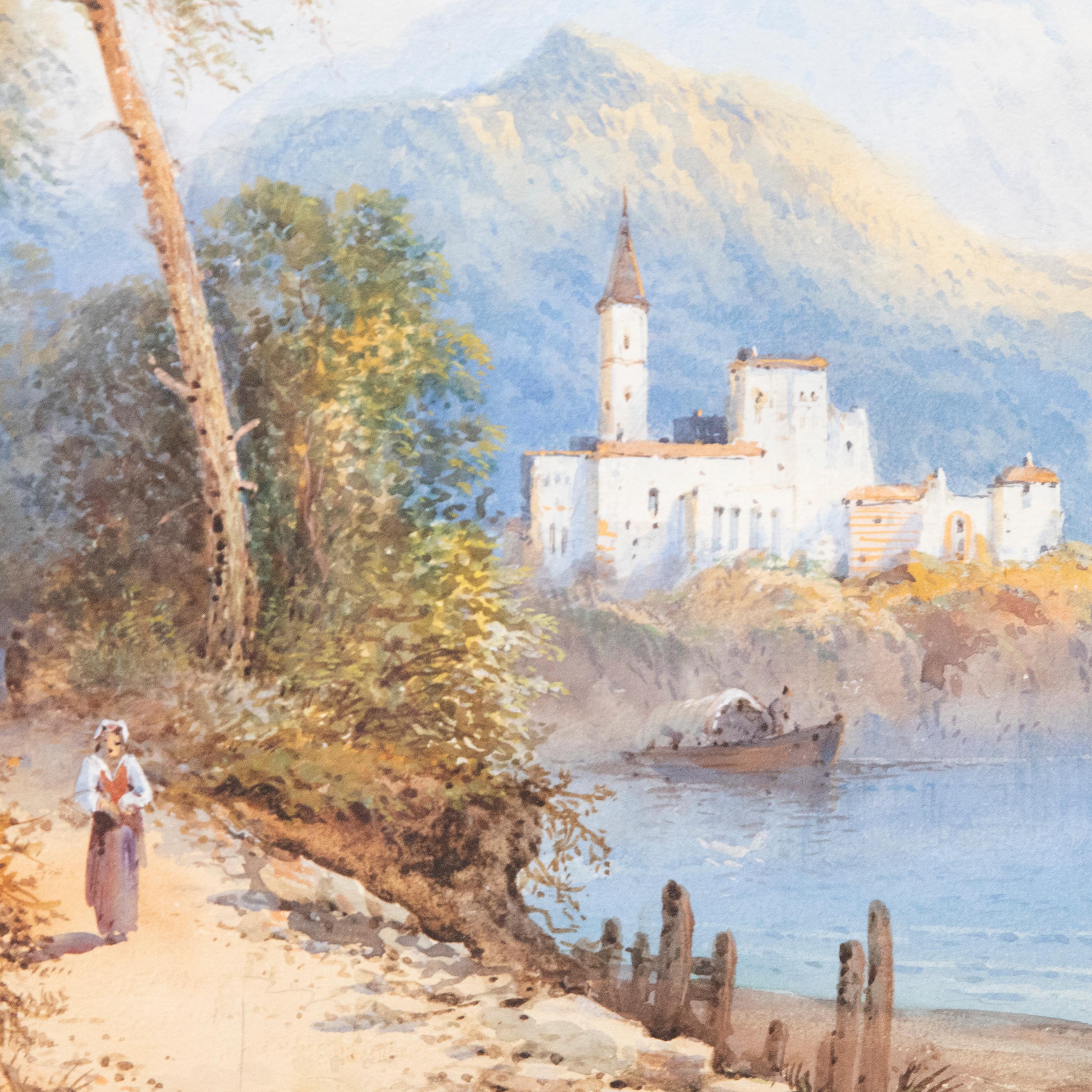 Attrib. Frank Catano (1880-1920) - Watercolour, Italian Lake Scene with Figures For Sale 2