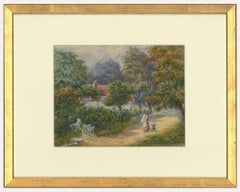 F. G. Longhurst - Gerahmtes Aquarell aus der Mitte des 19. Jahrhunderts, Spaziergang mit den Kindern