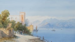 Frank Catano (1880-1920) - Acquerello incorniciato, Scena di lago italiana