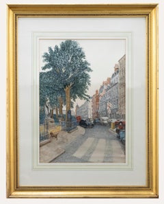 Vintage Framed 20th Century Watercolour - Berkeley Square, London
