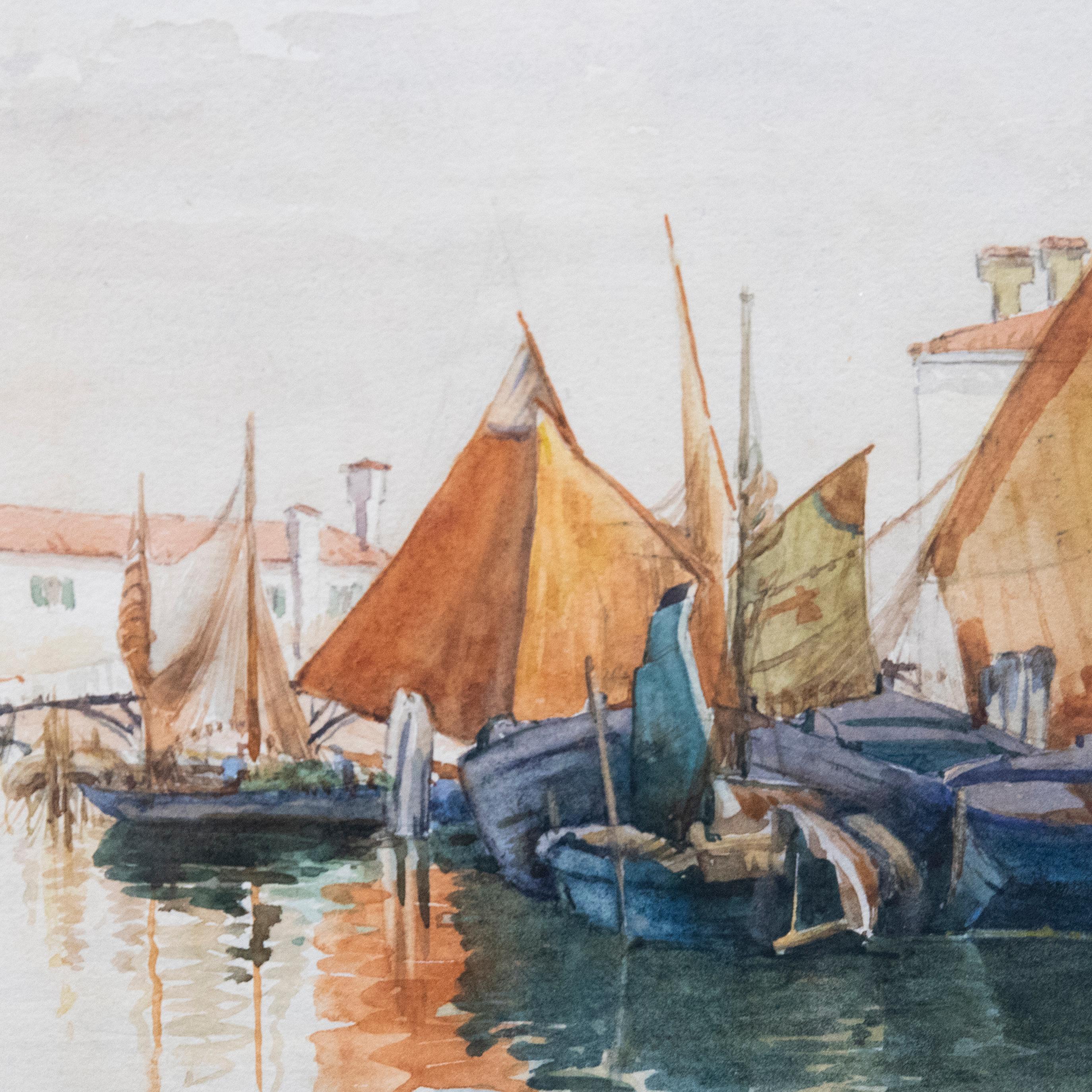 B. M. F.  - 20th Century Watercolour, Dusk in Venice For Sale 1