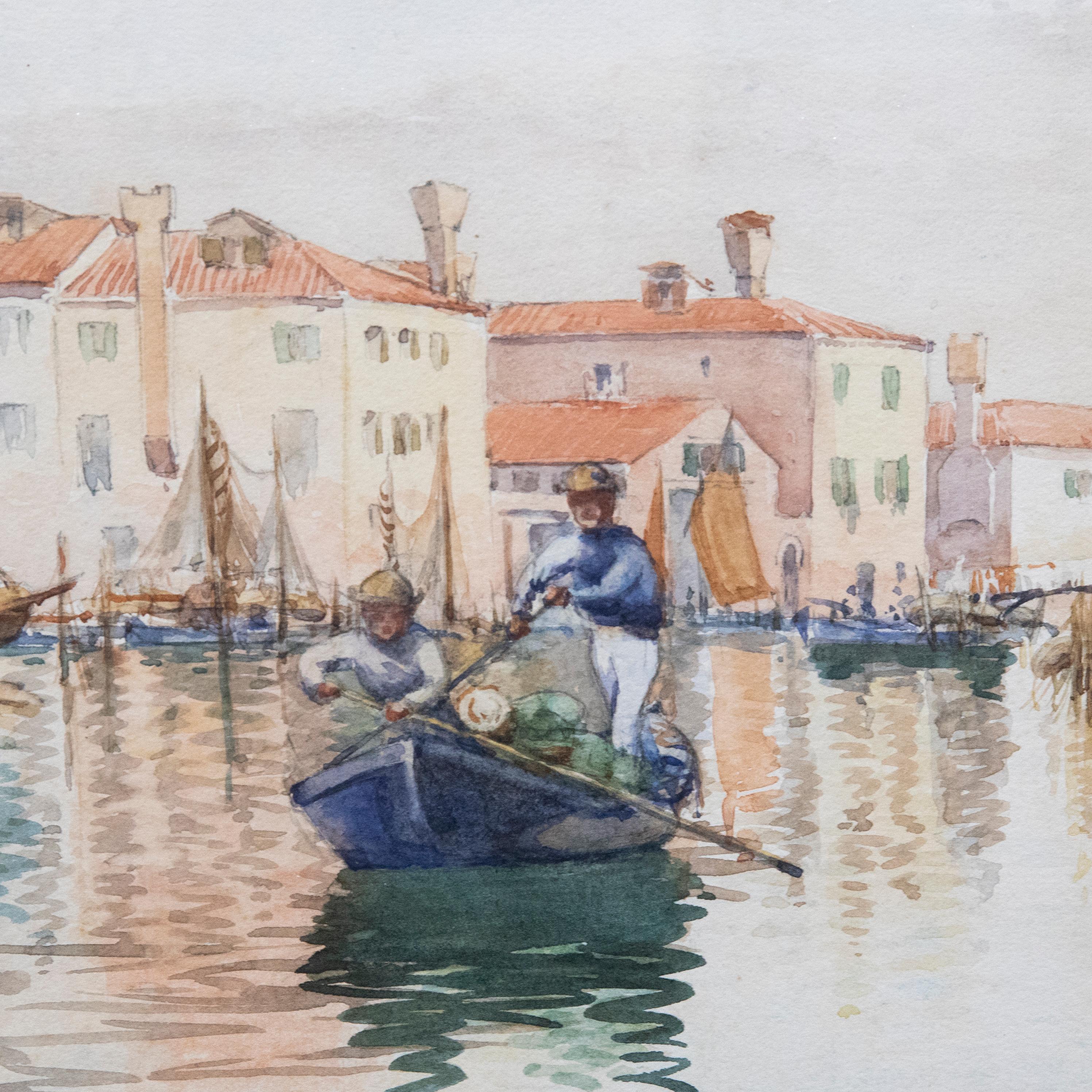 B. M. F.  - 20th Century Watercolour, Dusk in Venice For Sale 2