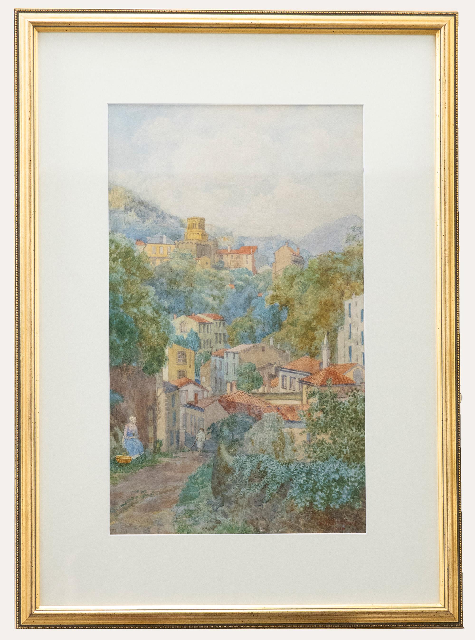 Unknown Landscape Art – Samuel Henry Baldrey - 1904 Aquarell, Ansicht der kontinentalen Stadt