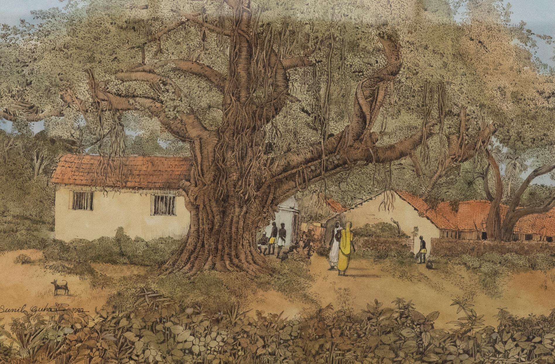 Sunil Guha - 1982 Pen and Ink Drawing, The Big Tree For Sale 1