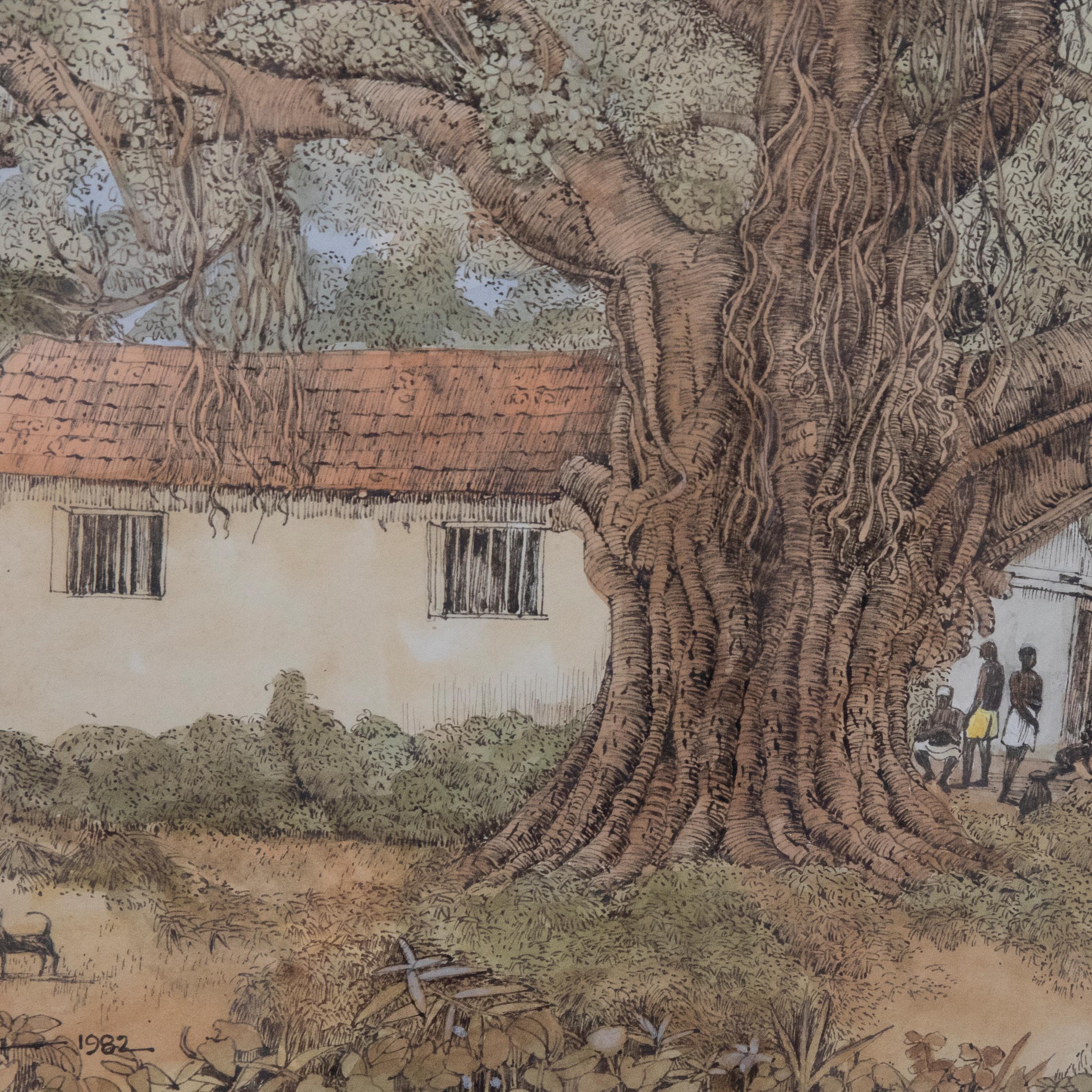 Sunil Guha - 1982 Pen and Ink Drawing, The Big Tree For Sale 3