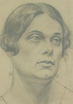 Ernest Proctor (1886-1935) - Disegno a grafite, Donna con orecchini di perle