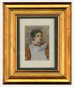 Vintage Miniature Early 20th Century Watercolour - Edwardian Lady