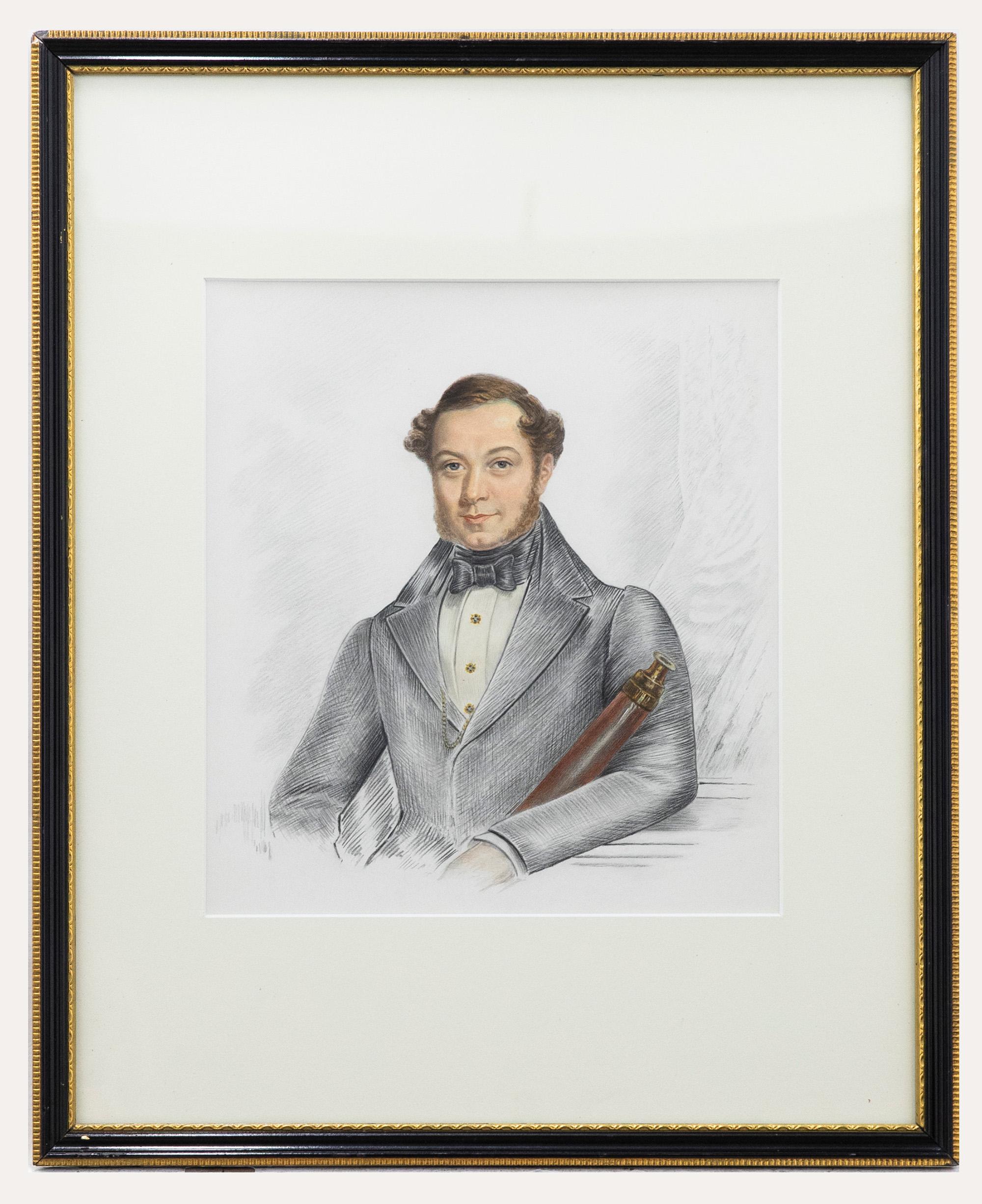Unknown Portrait – Aquarell des 19. Jahrhunderts – Porträt eines Seemanns