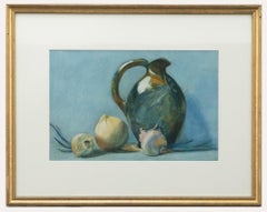 Vintage Framed Mid 20th Century Watercolour - Still Life with Jug & Onions