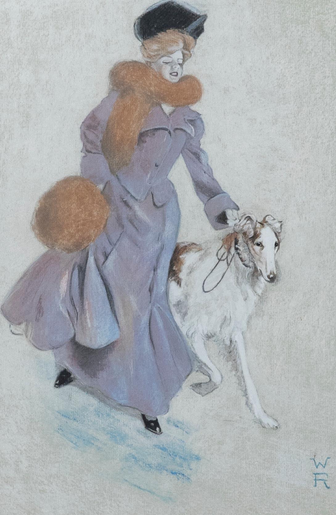 W. R.  - Early 20th Century Pastel, Lady and Her Lurcher - Art by Unknown