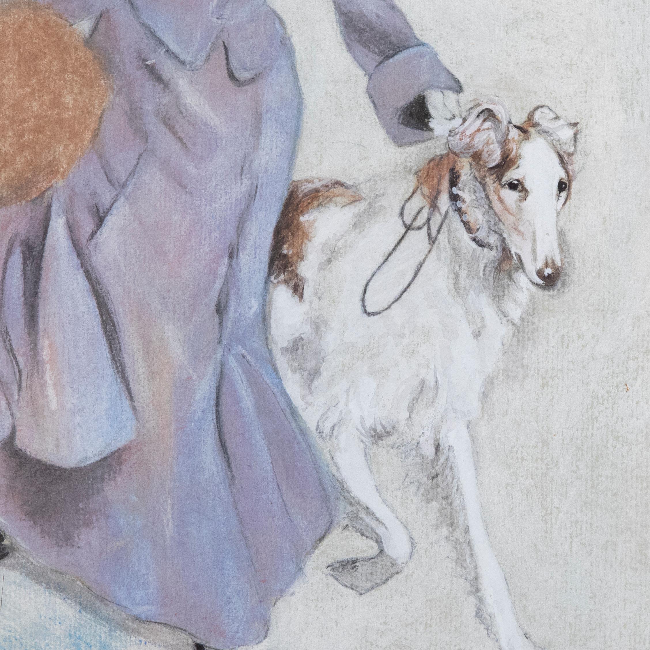W. R.  - Early 20th Century Pastel, Lady and Her Lurcher For Sale 1