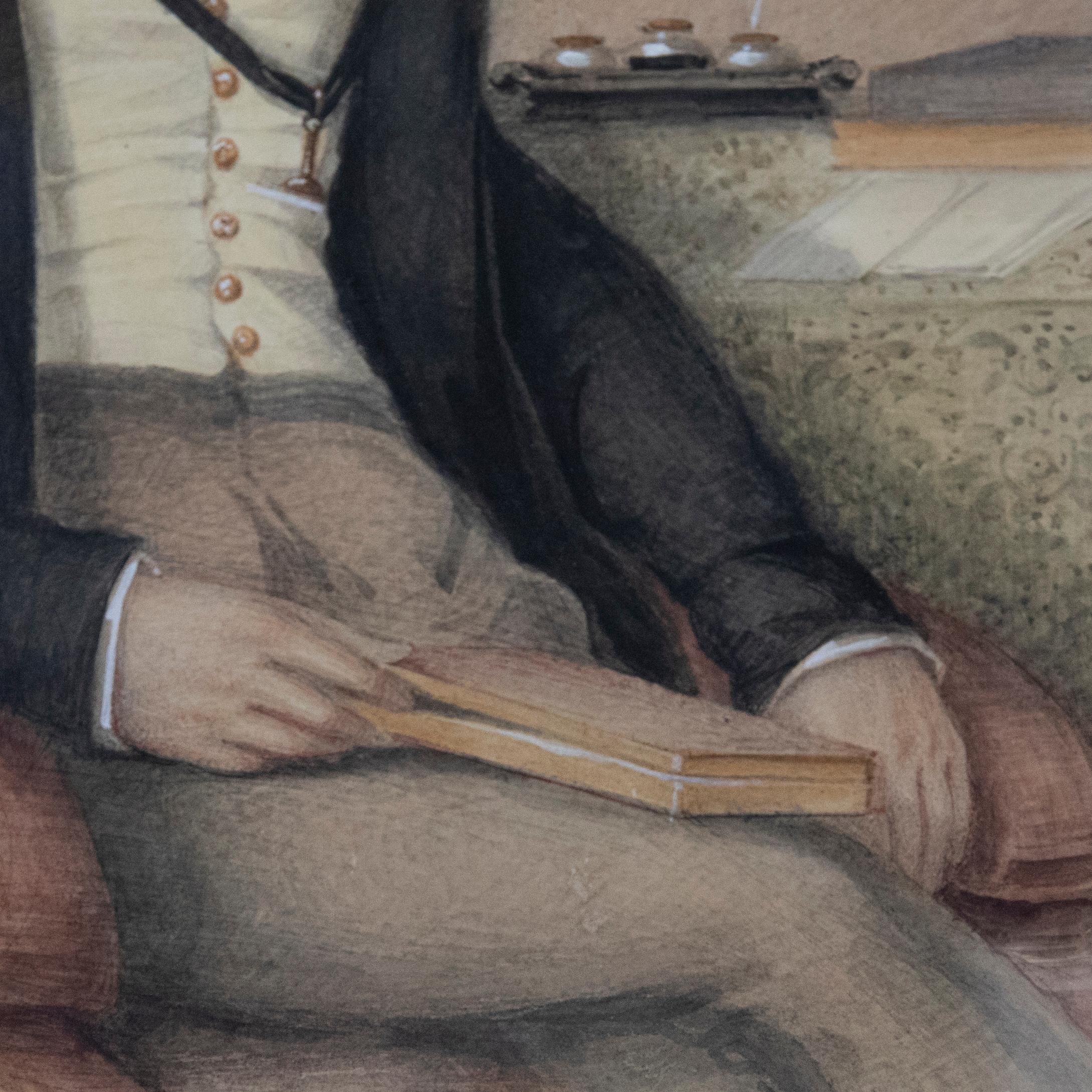 19th Century Watercolour - The Letter Writer For Sale 1