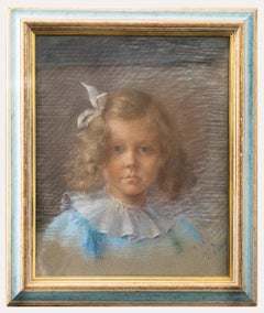 V. Salettes, école française encadrée Pastel du début du 20e siècle, portrait d'une fille