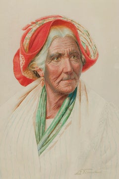 Antonio Enrico Fiorentino (1894-1962) - Watercolour, Portrait of an Elderly Lady