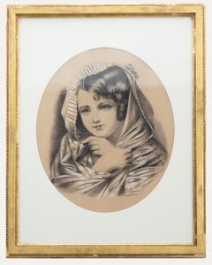 George Morris  - 1866 Kohlezeichnung, Mädchen mit Kopftuch
