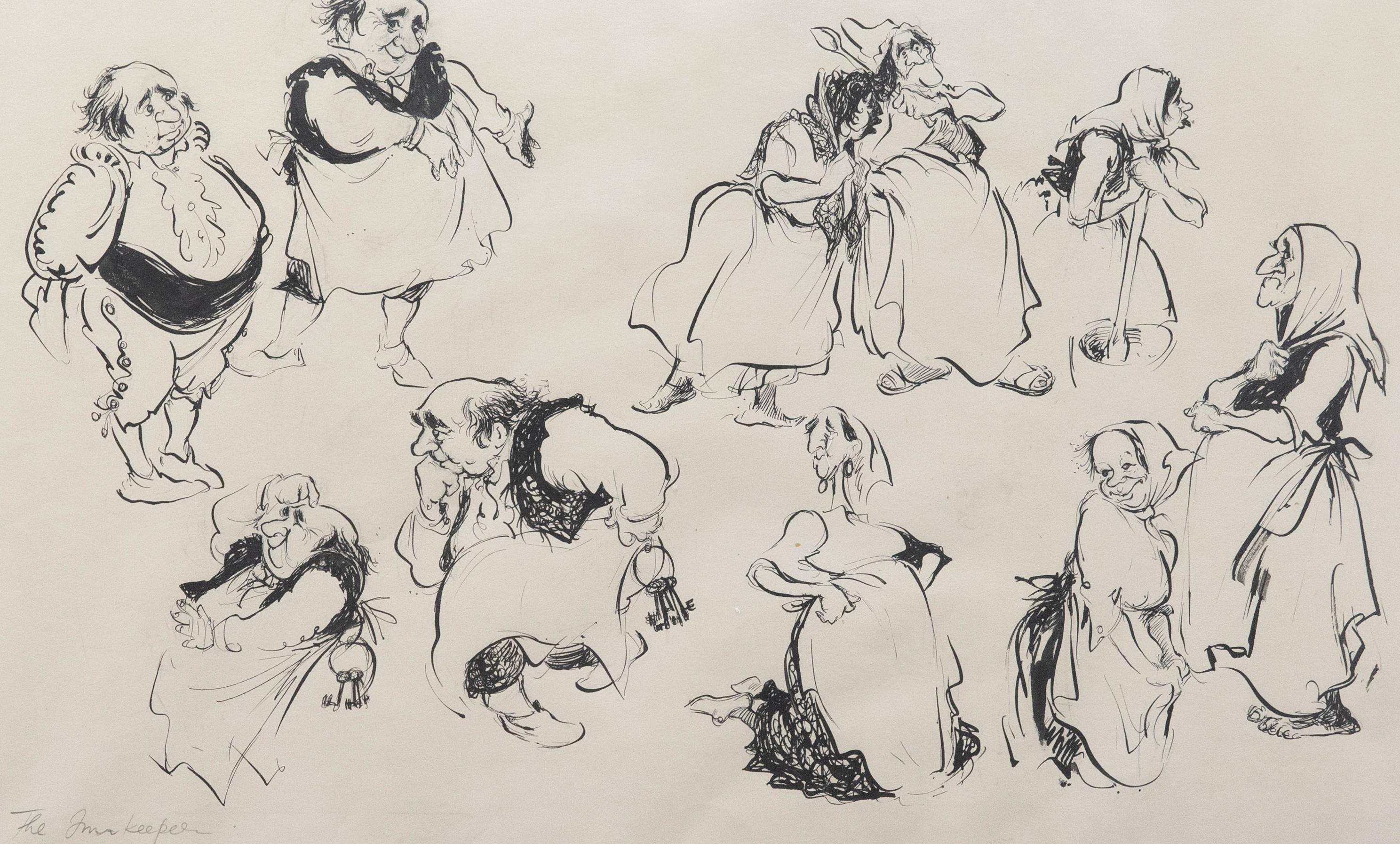 Atrib. William Papas (1927-2000) - Dibujo a tinta del siglo XX, El posadero - Art de Unknown