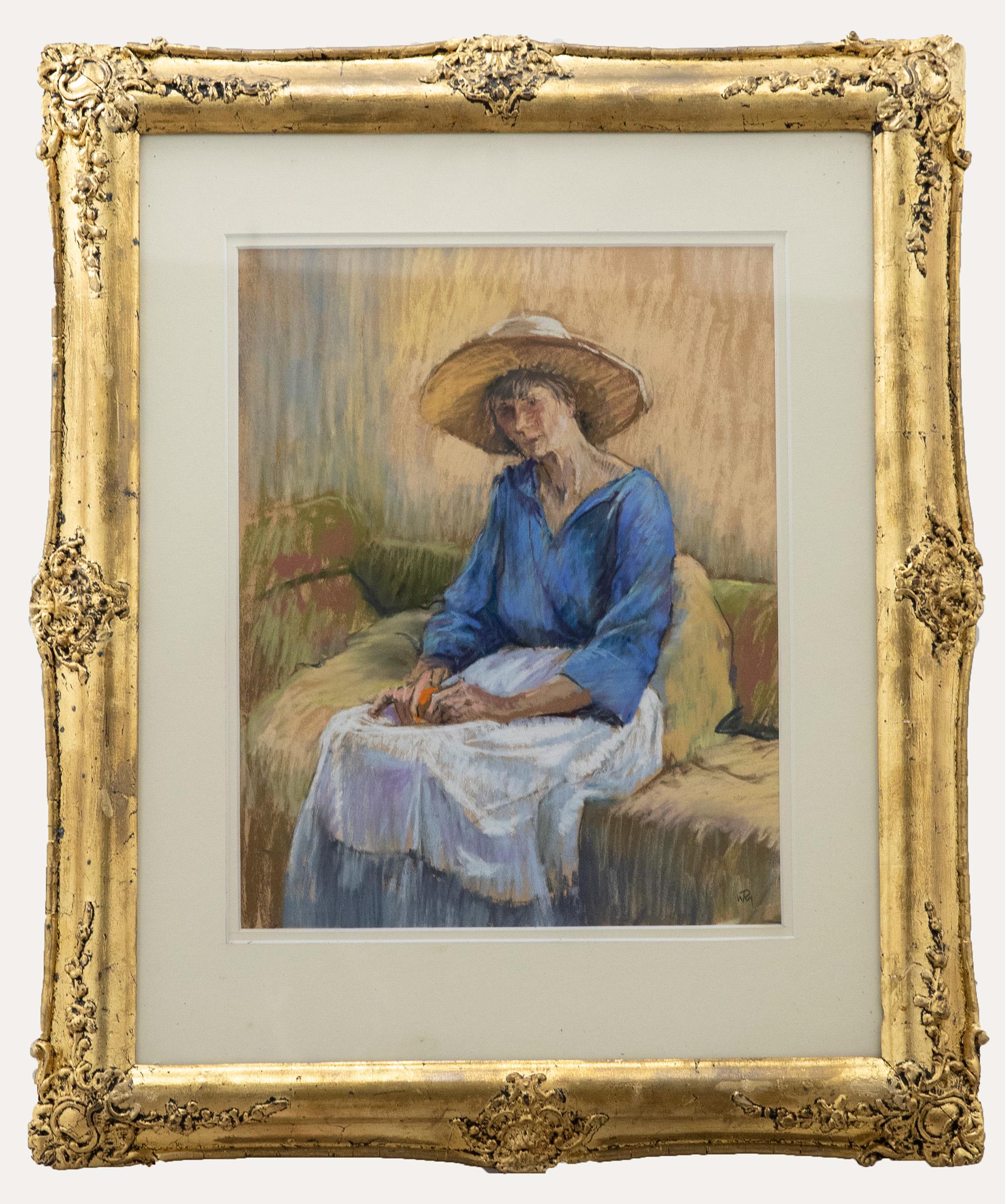 Portrait di Unknown - Pat MacLaurin - Pastello del XX secolo, Signora con cappello da sole