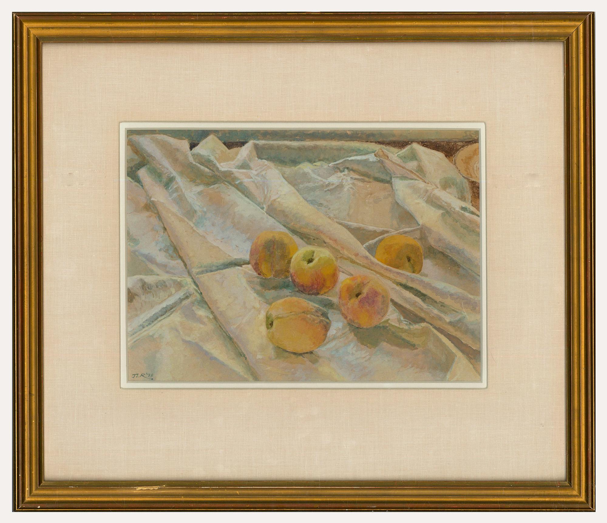 Jacquline Rizvi HNEAC RBA RWS Still-Life - Jacqueline Rizvi HNEAC RBA RWS (b.1944) - Watercolour, Peaches on White Cloth