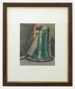 William Fairweather - Teal-Blumenkrug aus Aquarellfarben des frühen 20. Jahrhunderts