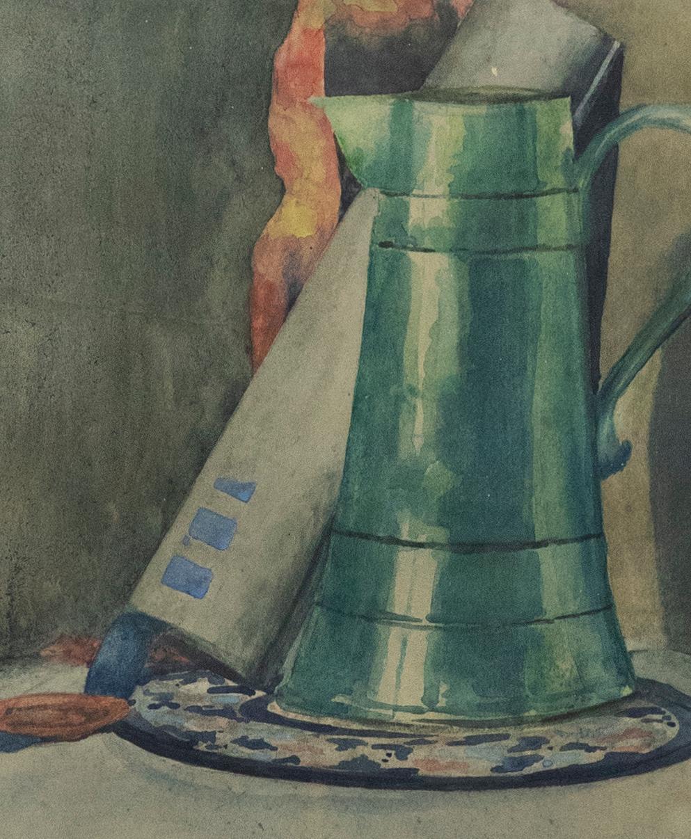 William Fairweather - Teal-Blumenkrug aus Aquarellfarben des frühen 20. Jahrhunderts – Art von Unknown