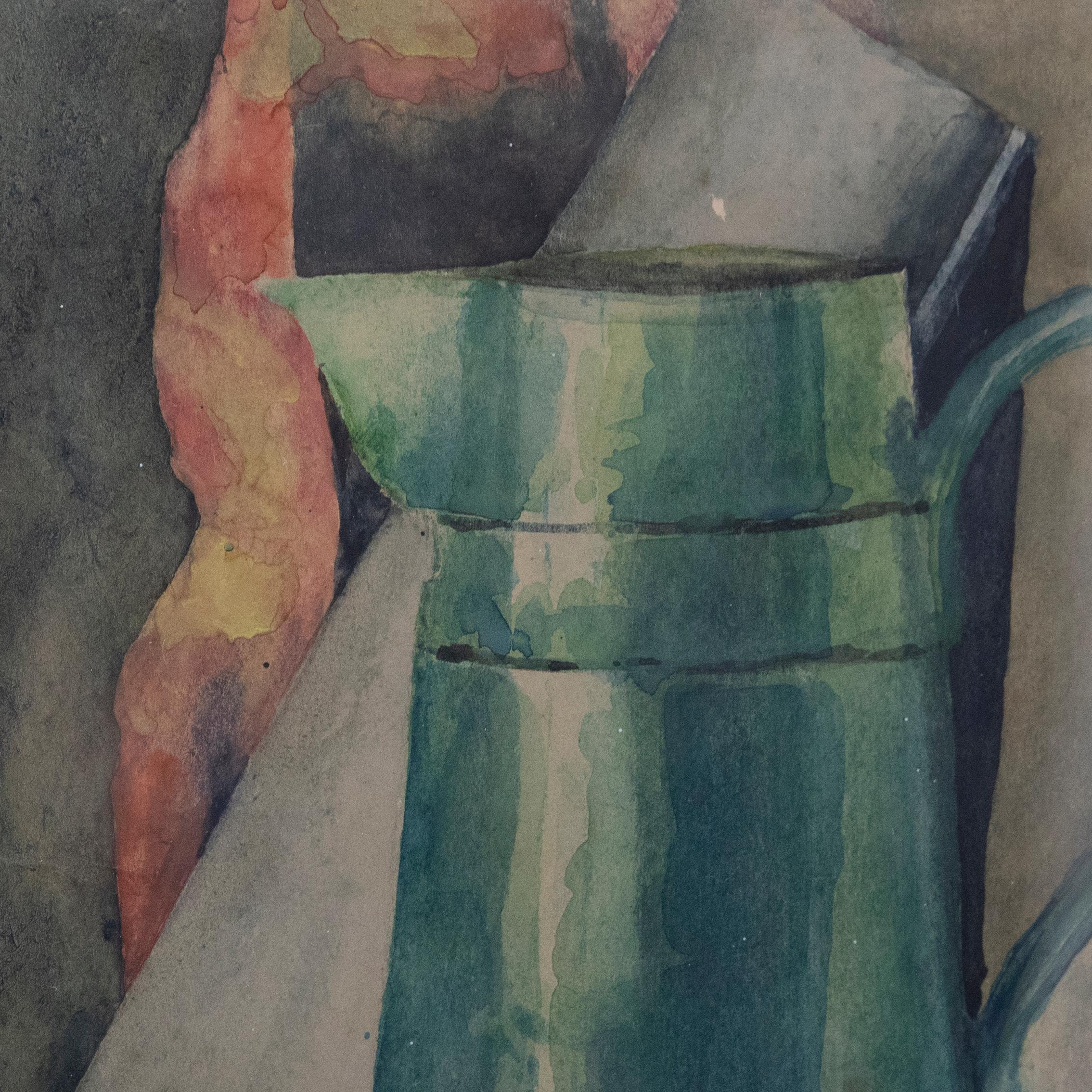 William Fairweather - Teal-Blumenkrug aus Aquarellfarben des frühen 20. Jahrhunderts im Angebot 1