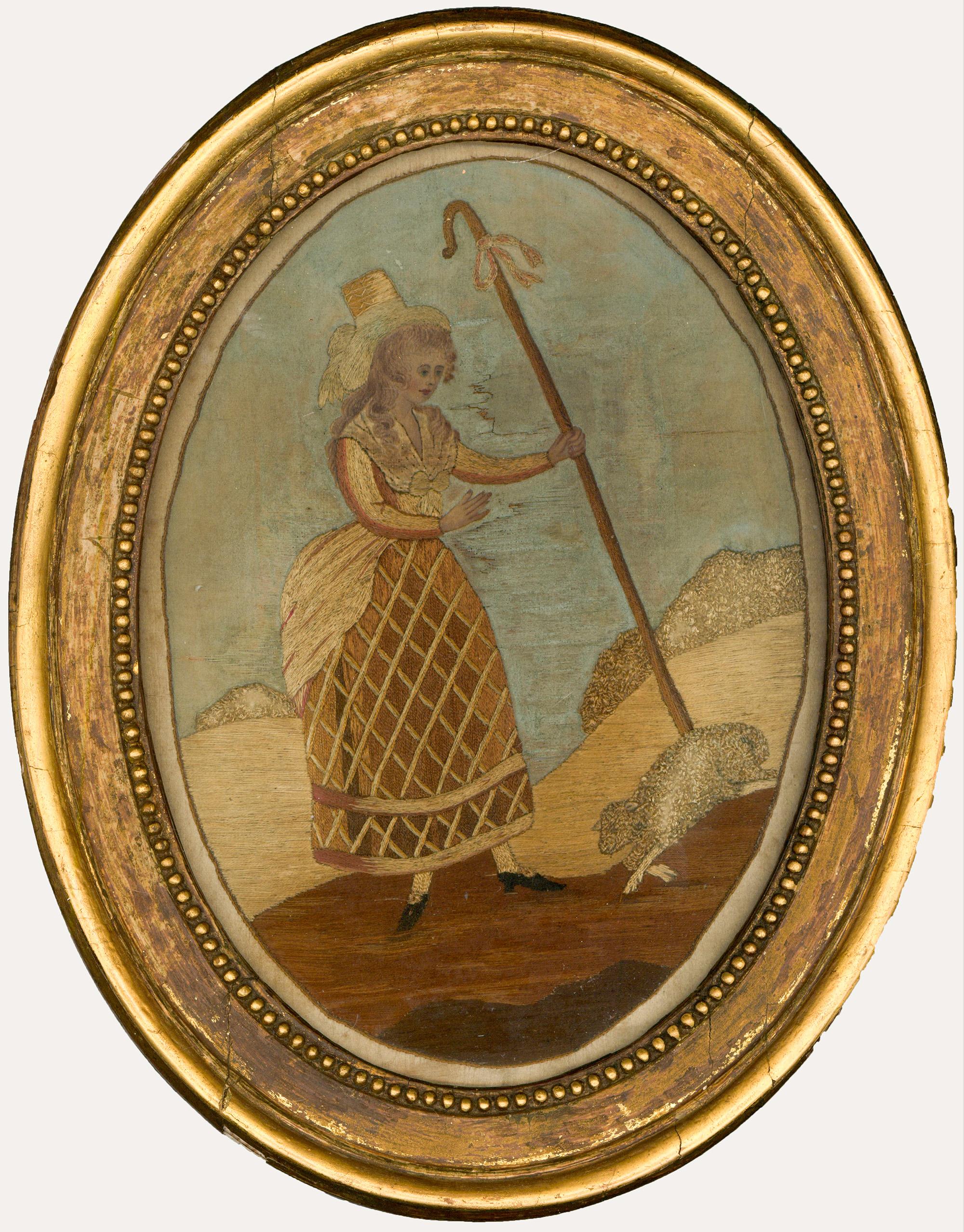 18th Century Silkwork - Little Bo Peep & Her Sheep - Art by Unknown