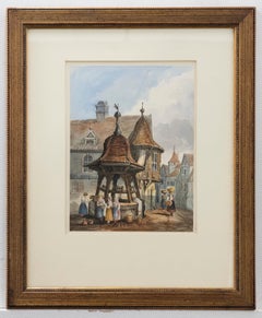 Framed 19th Century Watercolour - At The Town Well