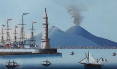 Neapolitan School Early 20th Century Gouache - View of Vesuvius