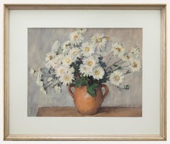 Vintage Framed Mid 20th Century Watercolour - Still Life of Daisies