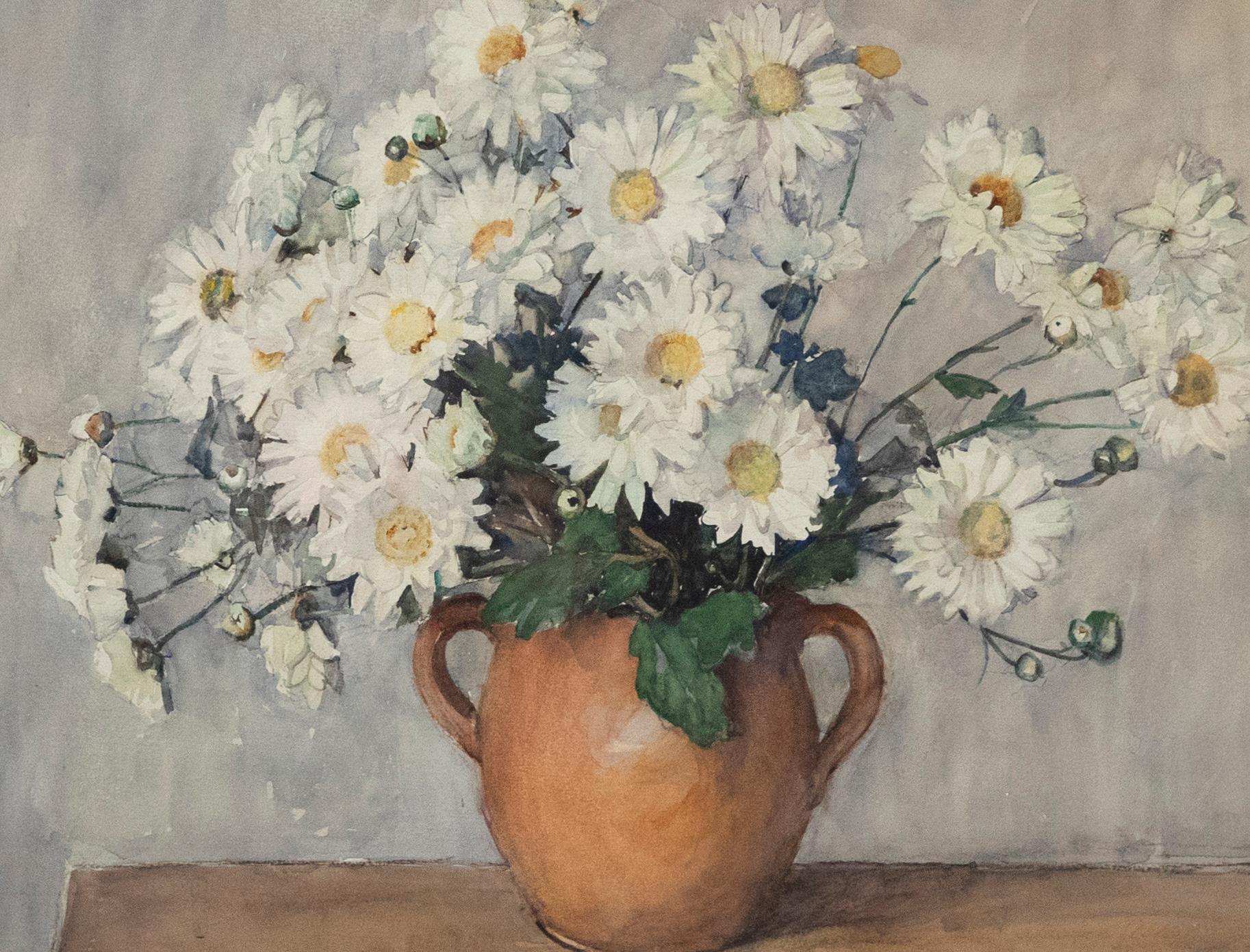 Framed Mid 20th Century Watercolour - Still Life of Daisies - Art by Unknown