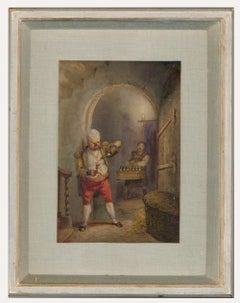Gerahmtes Aquarell des 19. Jahrhunderts – The Drunkard